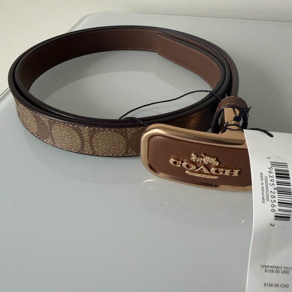 Coach Brown Monogram Buckle Leather Belt - Picture 4 of 5